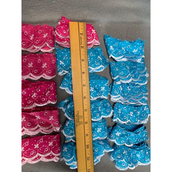 Assorted Embroidered Eyelet Lace Trim Pieces in Blue & Pink - Picture 7 of 13
